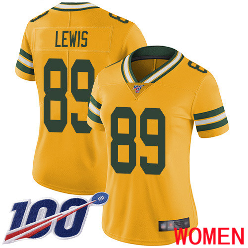 Green Bay Packers Limited Gold Women 89 Lewis Marcedes Jersey Nike NFL 100th Season Rush Vapor Untouchable